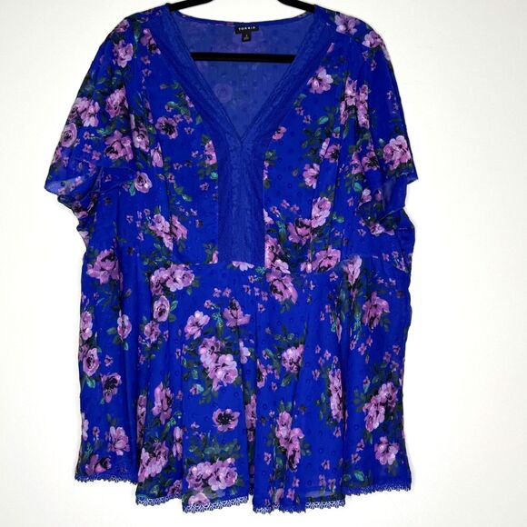 Torrid Peplum Chiffon Clip Dot Lace Inset Top Women's Plus Size 3X - Picture 8 of 8